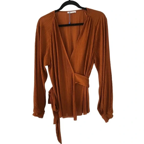 ZARA Basic Scoop V-Neck Wrap Blouse with Waist Bow Tie Size M​​​ - Picture 4 of 16